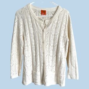 Hearts of Palm White Lacy Stitch Cardigan Size XL